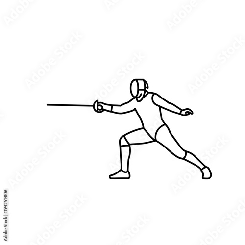 Fencer in action performing lunge with sword in minimalist style  