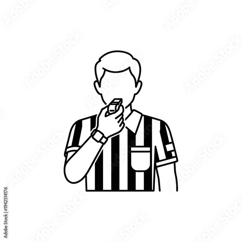 Referee blowing whistle and signaling during a sports game  