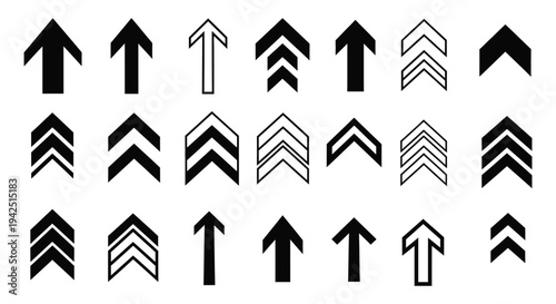 Collection of various black upward-pointing arrow and chevron vector graphic icons for design use