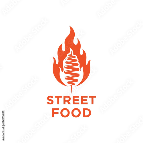 Spiced meat skewer with flames logo for street food barbecue and grill stalls vector illustration