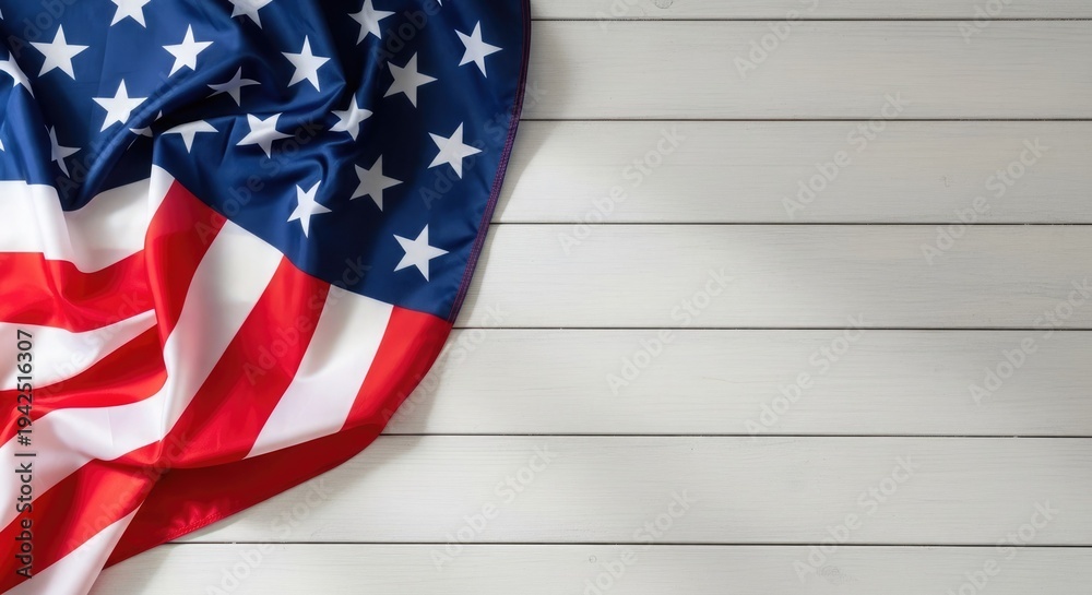Obraz premium Flag day celebration with american flag on white wooden background