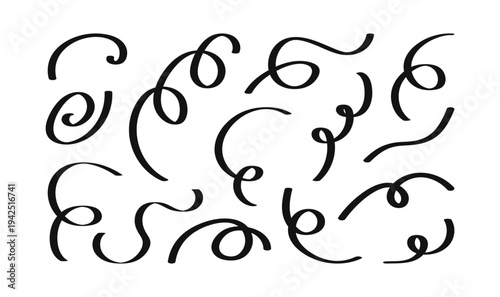 Hand drawn black curved line set. Calligraphy brush stroke. Doodle abstract modern fluid lines. Vector illustration .