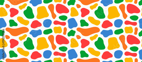 Abstract organic blob shapes. Liquid free form hand drawn pattern. Fluid irregular freeform. Doodle children art elements. Multicolored bright background.