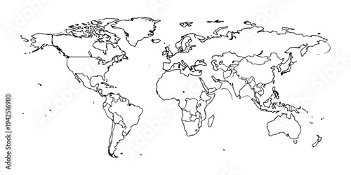  Blank World Map Outline – Simple Black and White Line Drawing