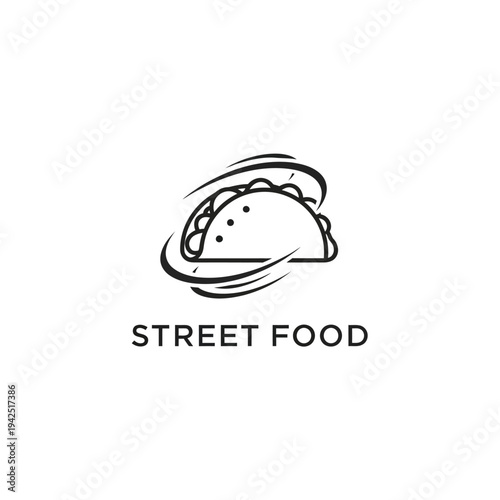 Taco street food logo with motion lines showing fast delivery service concept for mexican restaurant