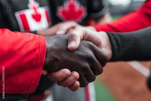 Baseball players shaking hands demonstrating sportsmanship and unity