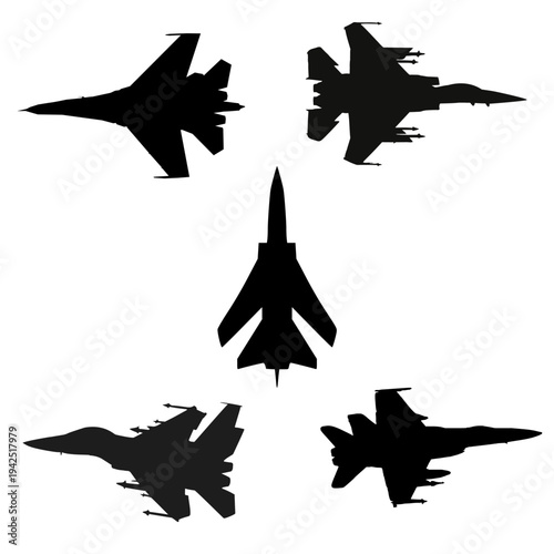 Modern Fighter Jet Silhouette Collection with Different Angles