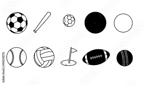 Various Sporting Equipment Balls Vector Illustration Set