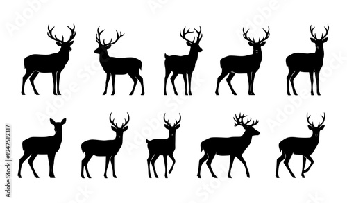Minimal Deer and Stag Silhouette Vector Icon Set