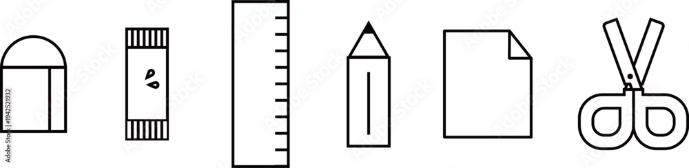 Obraz premium シンプルな文房具アイコンセット / Minimal Stationery Icons Vector Illustration