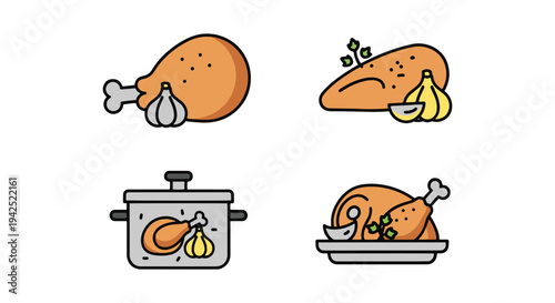 Garlic Chicken Line art vector soft pastel abstract illustration