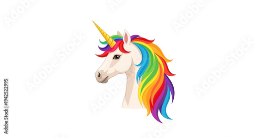 Vibrant rainbow unicorn head with flowing mane