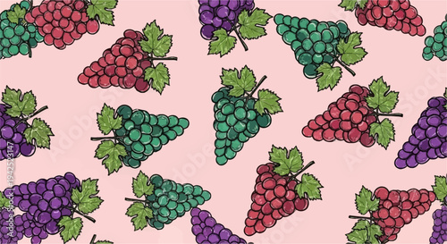 Colorful Bunch of Grapes Pattern Illustration.