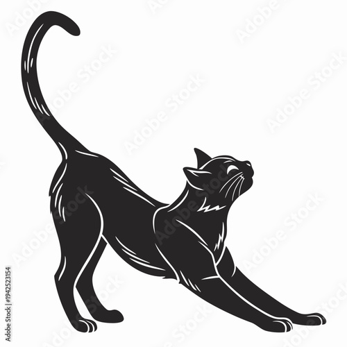 Black cat stretching vector illustration