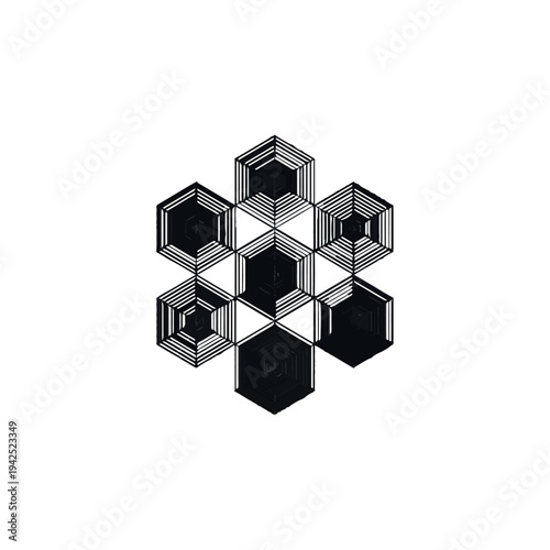 Geometric hexagonal pattern with black and white stripes