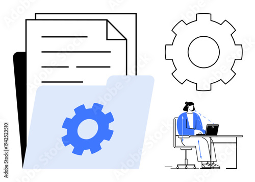Data management concept. Data organization with digital files, folders, and workflow optimization settings. Data management for business operations, software processes, and productivity tools