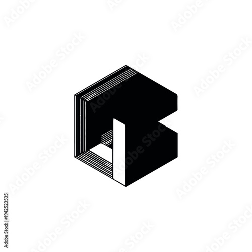 Modern 3D letter B with striped texture and hollow interior