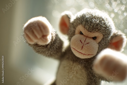 Stuffed monkey toy in aggressive fighting pose