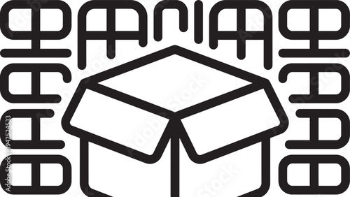 Outline icon representing shipping package surrounded by logistics elements. Suitable for ecommerce, delivery service, and online shopping platforms.