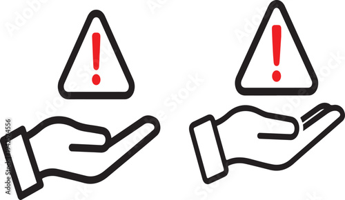 Warning sign on palm of hand caution alert