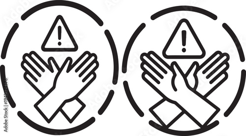 Warning sign with hands in a circle indicating caution or danger