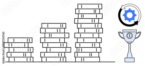 Financial growth concept. Progress illustrated by stacked coins growth and success. Financial tools and reward system ideas. Ideal for investments, achievement, strategy, success, business