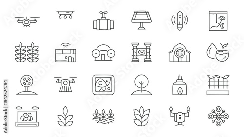 28 Precision Agriculture and Smart Farming Tech Icons with Negative Space.