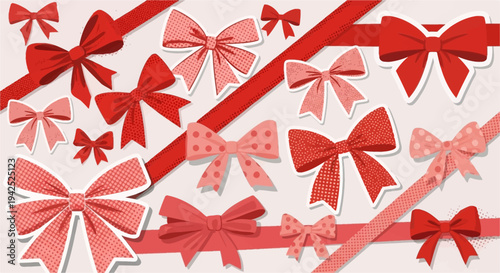 Collection of Red and Pink Ribbons Bows.