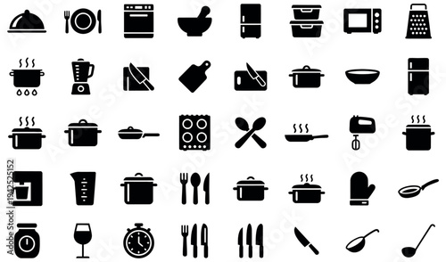 Collection of kitchen utensils and appliances icons