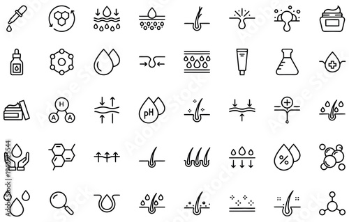 Collection of various science and laboratory icons in line art style