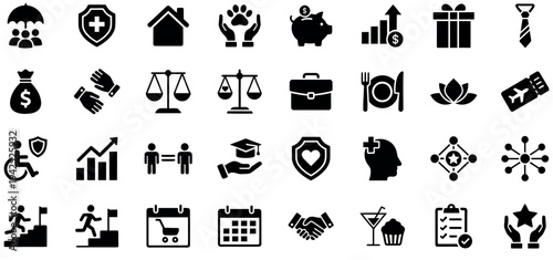 Collection of 25 black and white business related icons
