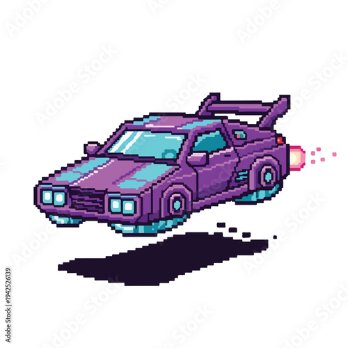 Vintage purple sports car pixel art illustration