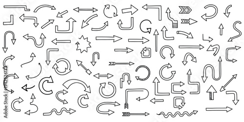 A collection of various arrows and letters in a chaotic arrangement