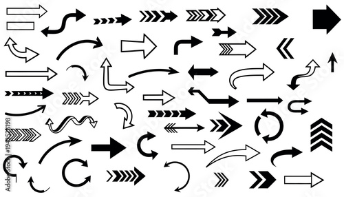 Collection of various black arrows and pointers on white background