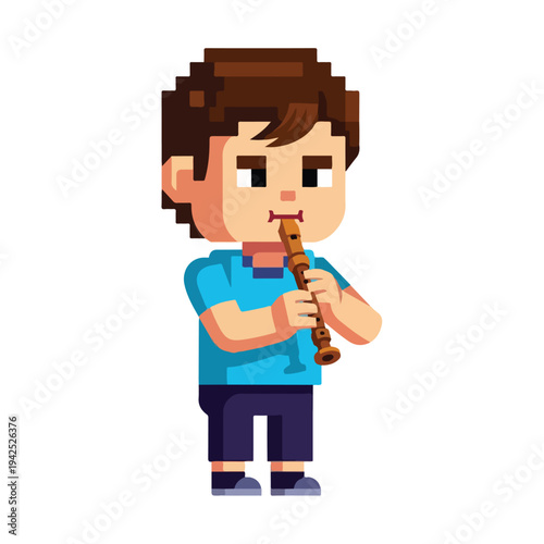 Pixel art boy playing recorder