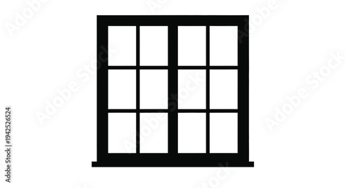 Minimalist illustration of a black window frame with nine panes