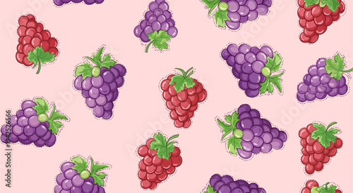 Colorful Illustration of Berries and Grapes.