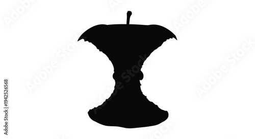 Silhouette of an apple core on a stark white background
