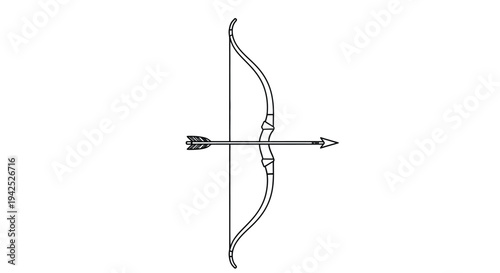 Simple line drawing of a classic bow and arrow centrally positioned