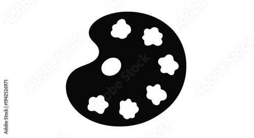 A simple black silhouette of an artist s paint palette with wells