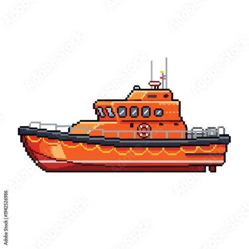Pixel art orange lifeboat or rescue vessel
