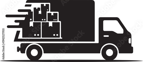 Black silhouette of a delivery truck with moving boxes