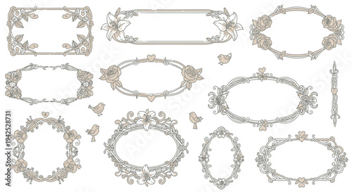 Collection of Vintage Floral Frames and Borders.