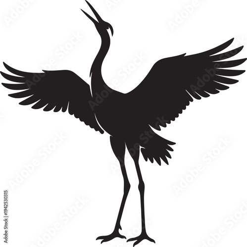 Crane in silhouette on white background.
