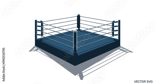 Empty Boxing Ring with Ropes and Corner Post, Isolated on White Background, Sport Concept
