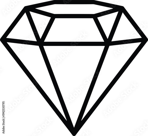 Diamond gemstone icon in black outline flat vector style isolated on white background representing luxury jewelry brilliance wealth and premium quality concept