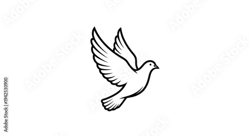 Fotografía Outline illustration of a white dove in flight, symbolizing peace and freedom