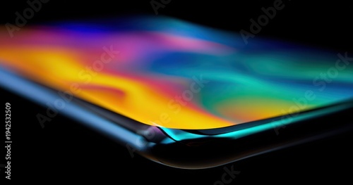 Abstract colorful phone screen display close up on black background