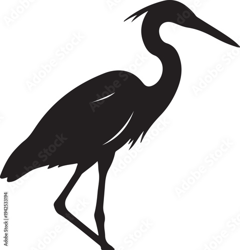 Heron in silhouette on white background.