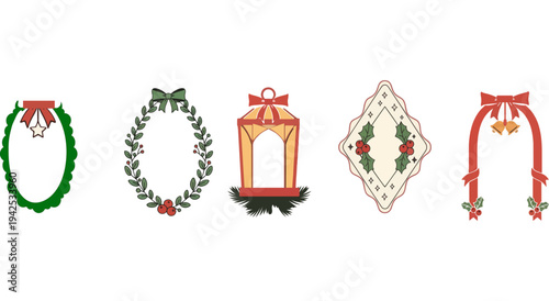 Classic christmas gift box and bow designs with festive decorative elements Vector